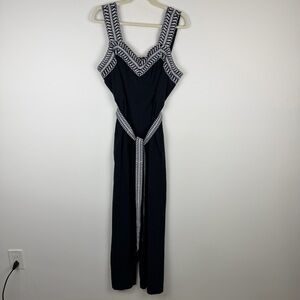 Soft Surroundings Black Embroidered Wide Leg Jumpsuit Size L